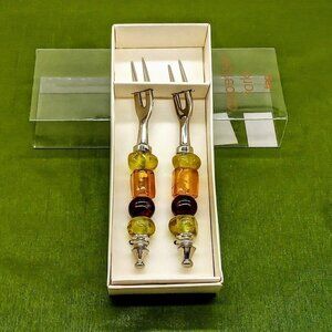 TAG Glass Bead Silver 2-Pc. Appetizer Fork Set NIB